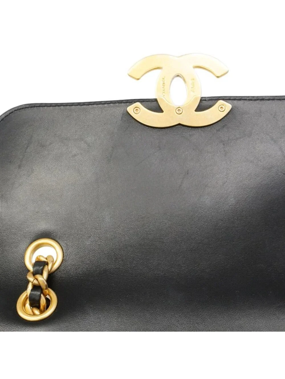 Chanel Shoulder Bag Quilted Lambskin Black Gold